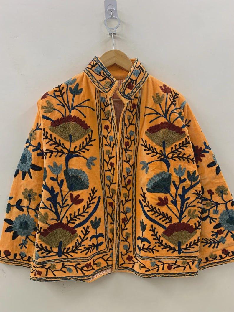Velvet Suzani Jacket – Hand-Embroidered Boho Ethnic Kimono Outerwear Bohozani