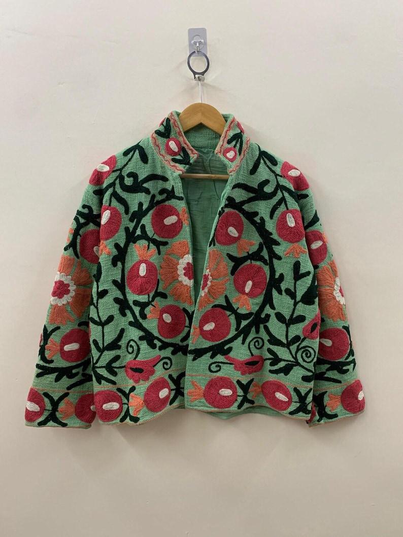 Embroidered Cotton Velvet Suzani Jacket | Floral Folk Art Statement Outerwear Bohozani