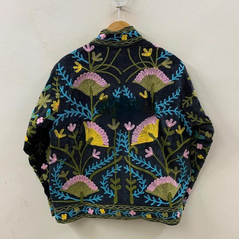 Embroidered Velvet Suzani Jacket | Boho Floral Cropped Outerwear Bohozani