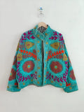 Velvet Suzani Embroidered Jacket | Bohemian Floral Uzbek Outerwear, Cropped Fit Bohozani