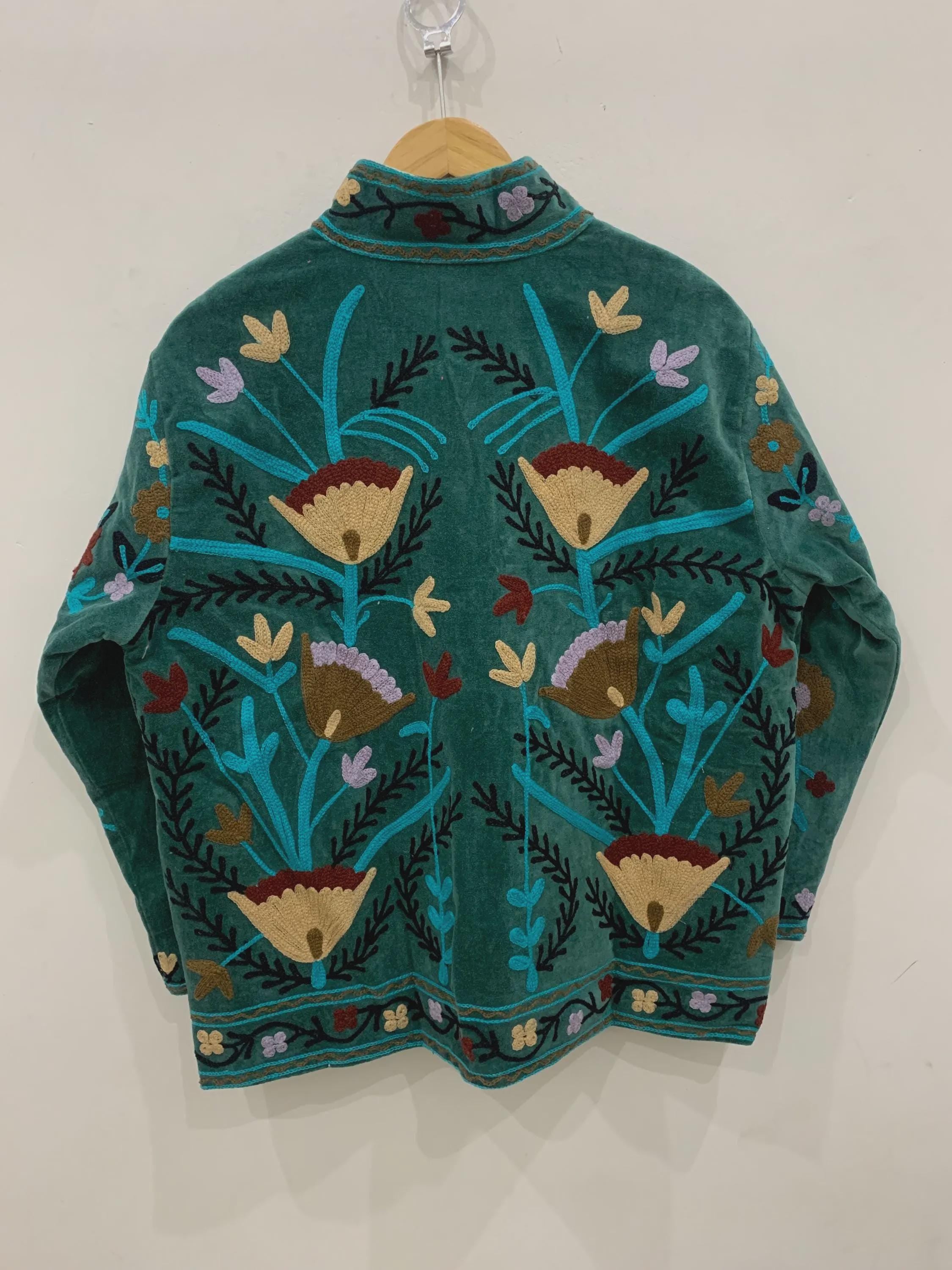 Vintage Suzani Velvet Jacket | Uzbek Floral Embroidered Boho Coat Bohozani