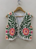 Suzani Embroidered Velvet Vest | Boho Floral Ethnic Waistcoat, Festival Layer Bohozani