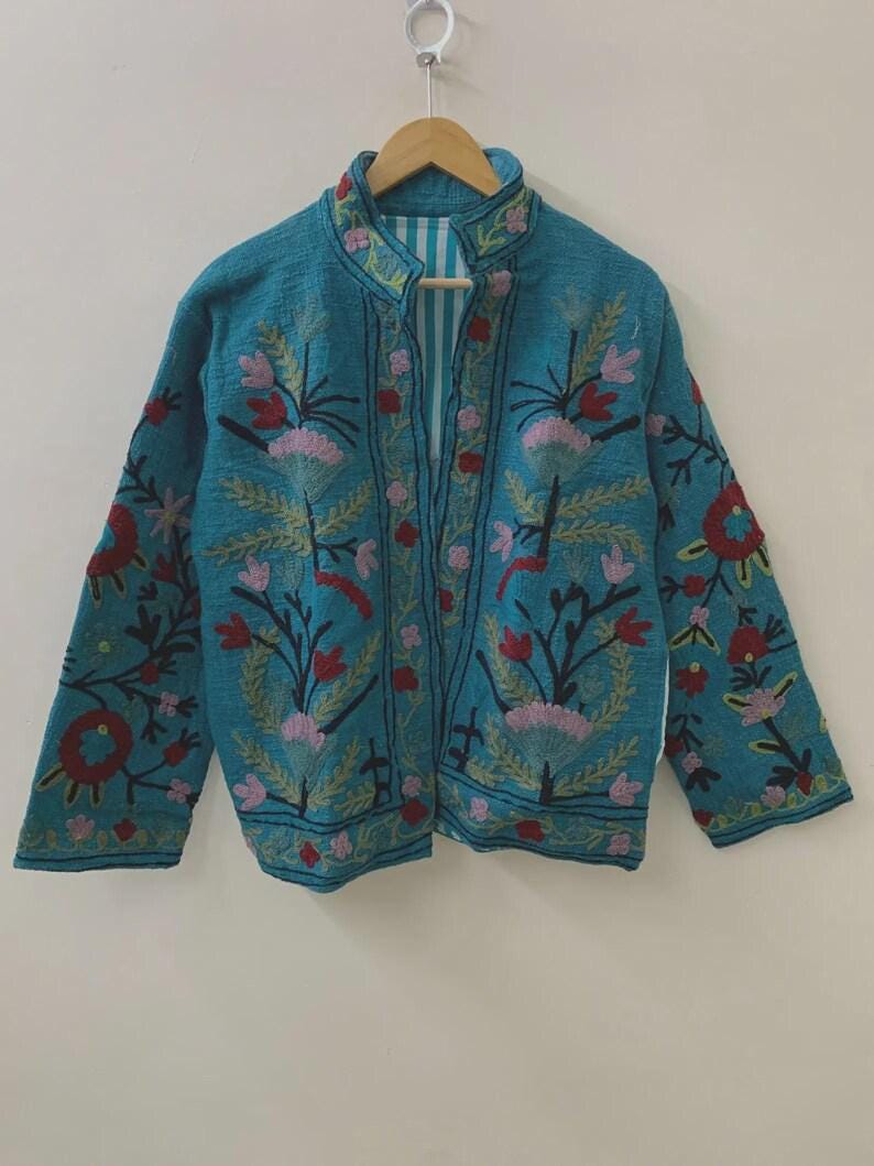 Floral Embroidered Suzani Jacket | Boho Ethnic Duster Bohozani