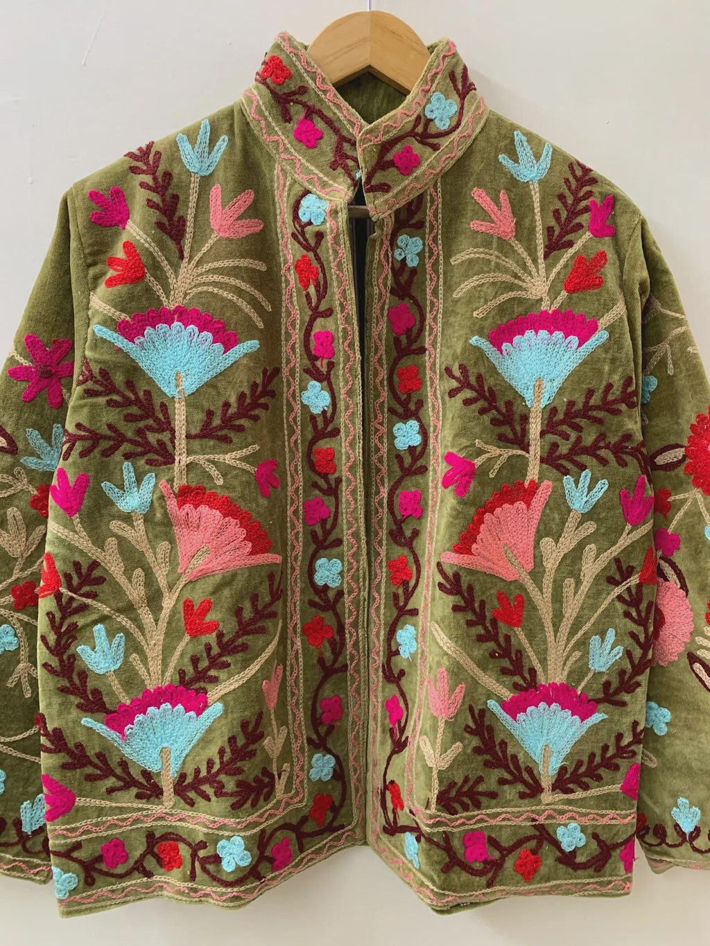 Vintage Suzani Velvet Jacket | Uzbek Floral Embroidered Boho Coat Bohozani