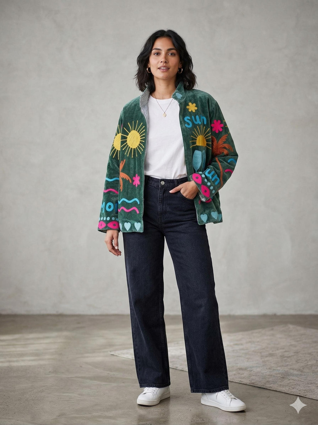 Unique Handmade Sun and Moon Velvet Suzani Embroidered Jacket Bohozani