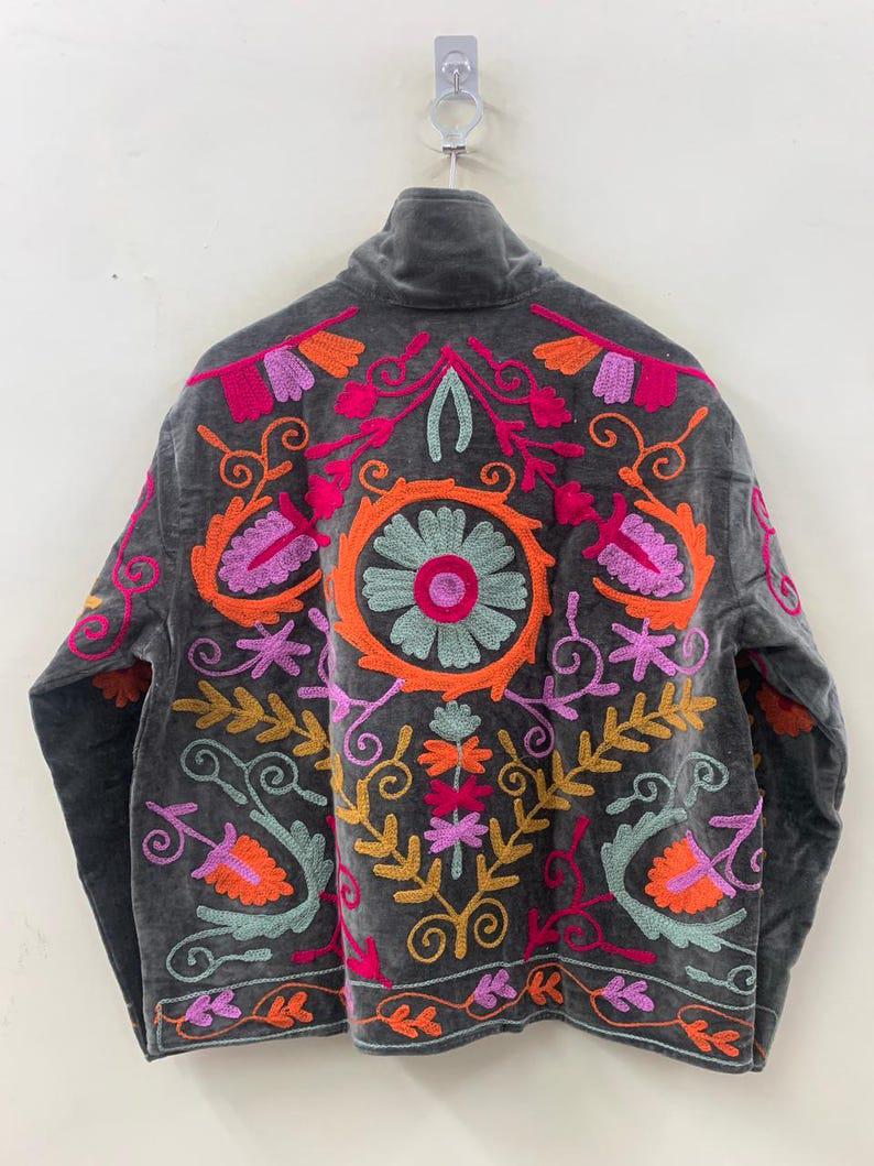 Hand Embroidered Velvet Suzani Jacket – Vintage-Inspired Artisan Coat-Gift For Her Bohozani