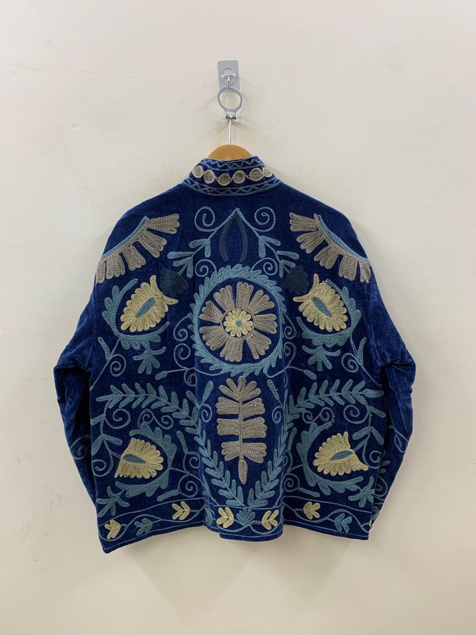 Antique Blue Color Velvet Suzani Jacket – Hand-Embroidered Boho Ethnic Kimono Outerwear Bohozani