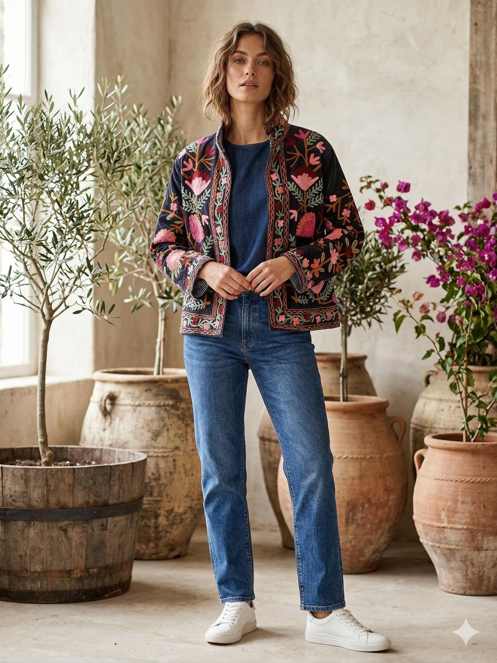 Suzani Embroidered Velvet Jacket | Short Bohemian Festival Coat, Ethnic Kimono Style Bohozani