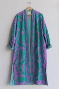 Hand-Embroidered Velvet Suzani Kimono Robe | Purple Floral Boho Duster Jacket Bohozani