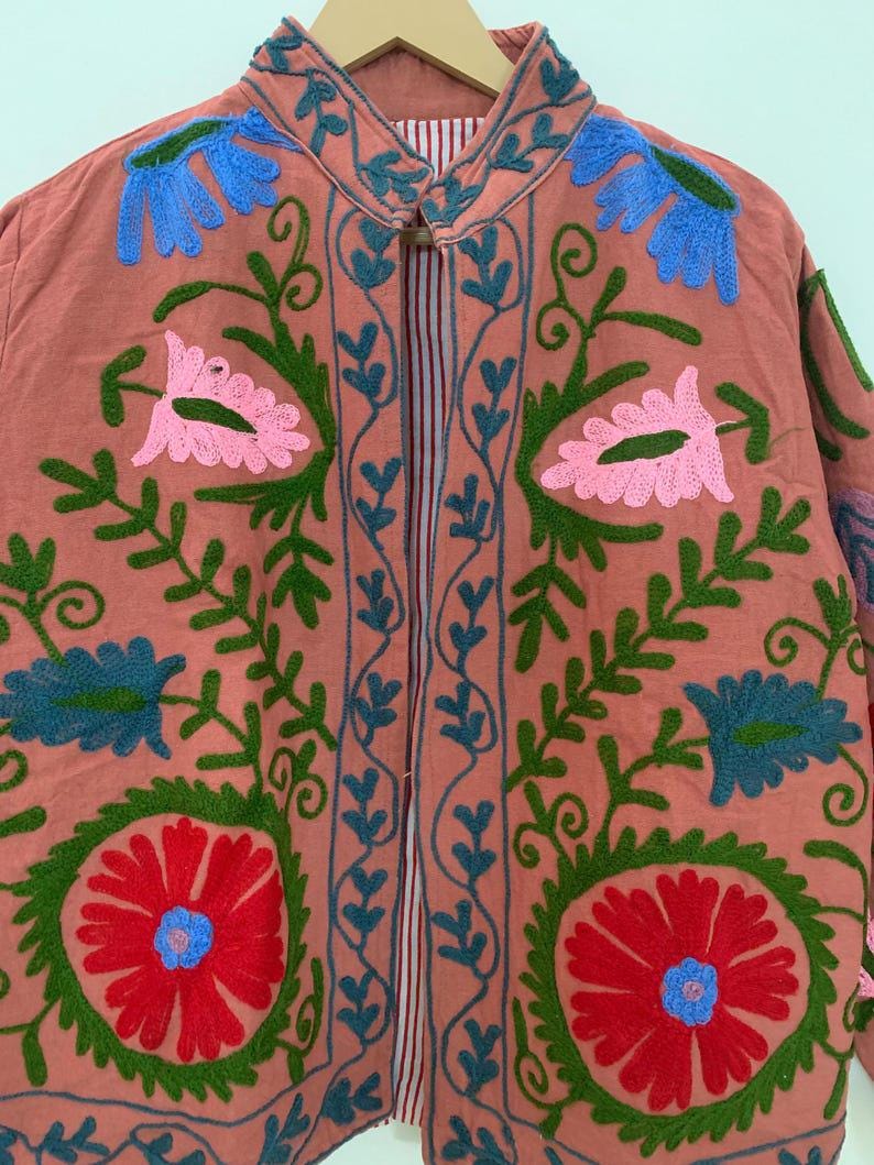 Hand-Embroidered Suzani Velvet Jacket | Bohemian Floral Duster Bohozani