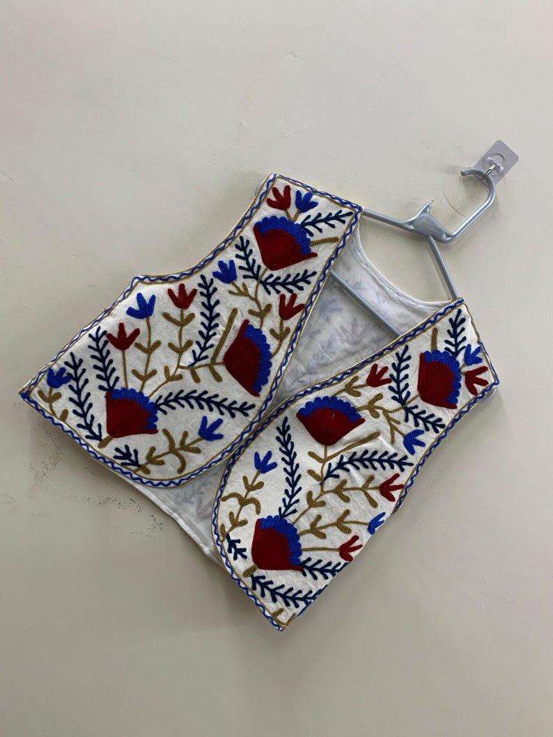 Suzani Embroidered Velvet Vest: Boho Floral Waistcoat, Cotton Lined Jacket Bohozani