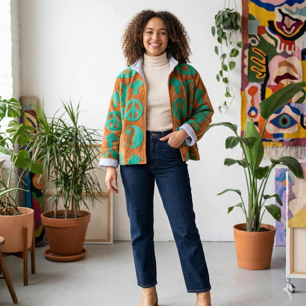 Embroidered Velvet Cropped Jacket | Boho Festival Outerwear Bohozani