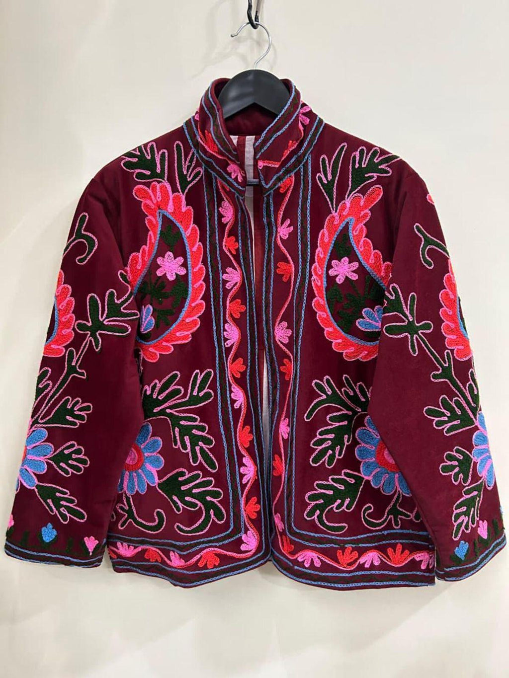 Suzani Embroidered Velvet Jacket | Handmade Short Bohemian Festival Coat Bohozani