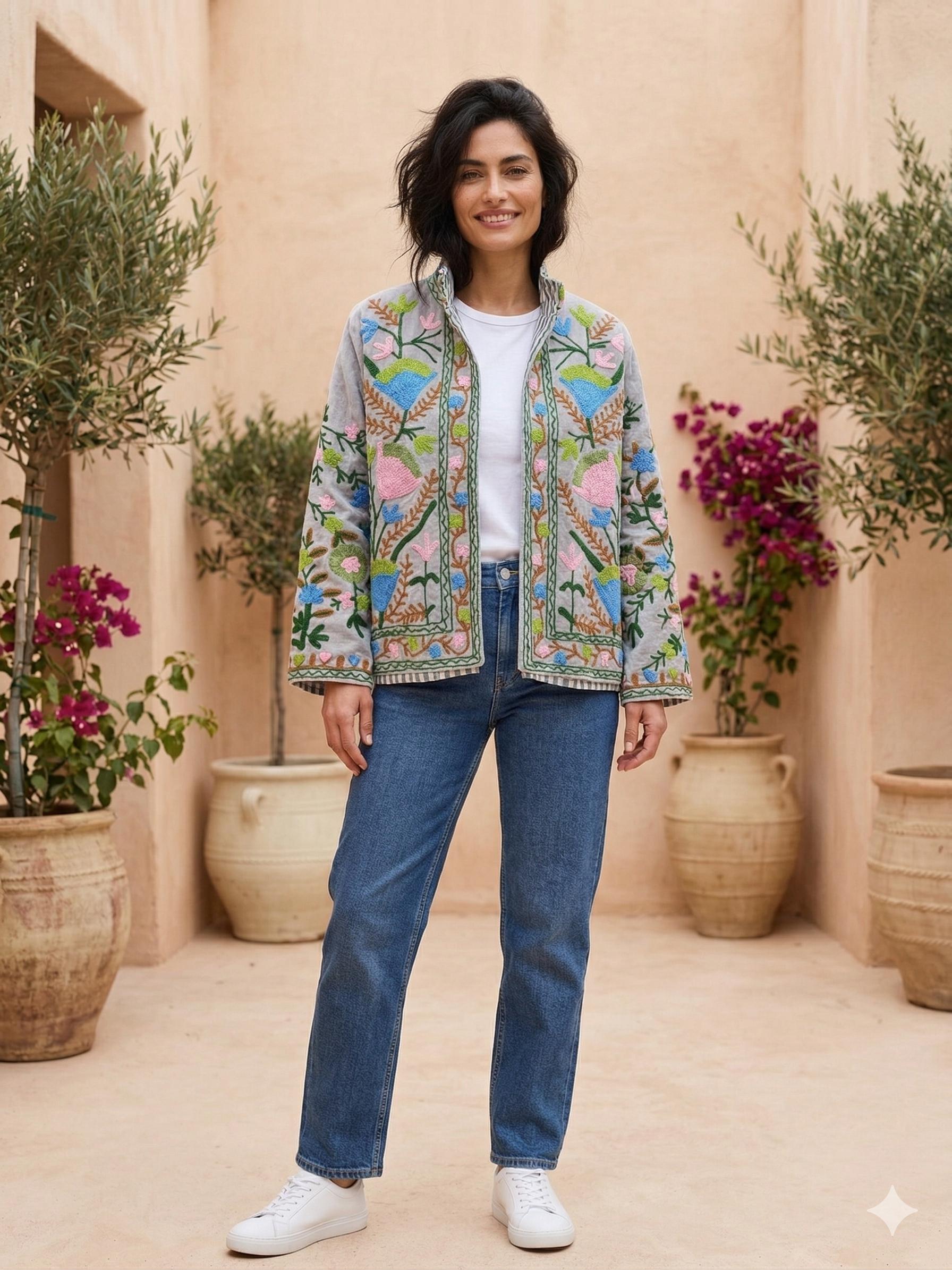 Heritage Velvet Suzani Jacket | Handmade Embroidered Coat – Artisan Embroidered Outerwear Bohozani