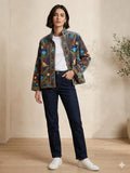 Grey Floral Velvet Suzani Jacket – Hand-Embroidered Boho Ethnic Kimono Outerwear Bohozani