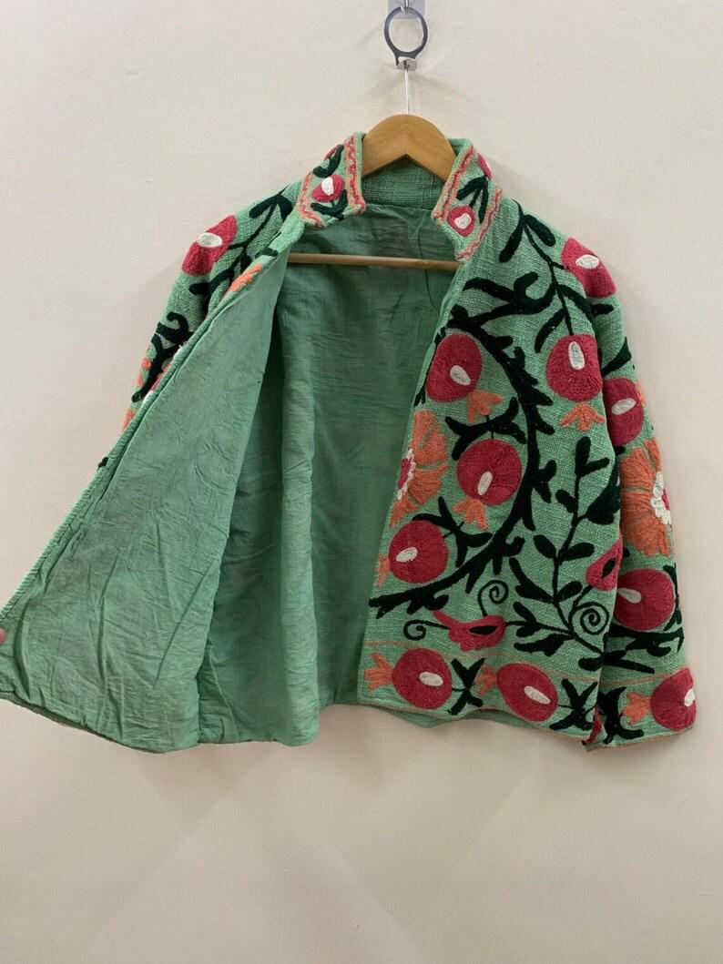 Embroidered Cotton Velvet Suzani Jacket | Floral Folk Art Statement Outerwear Bohozani