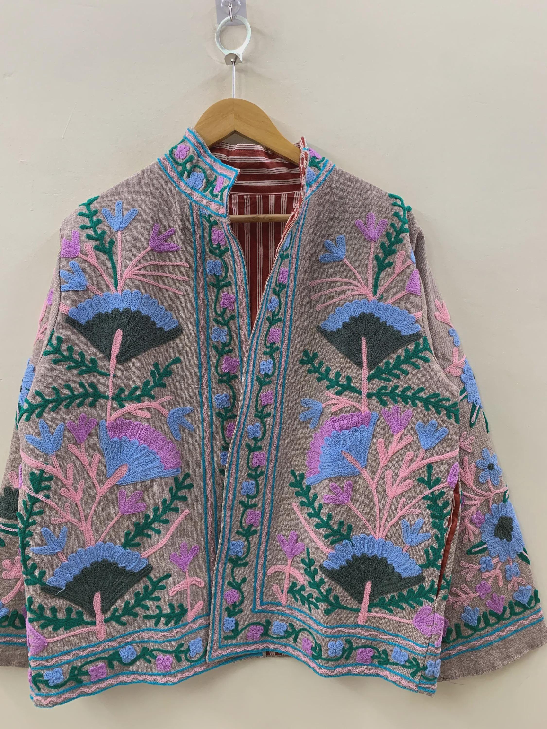 Colorful Suzani Embroidered Kimono |Handmade Coat |Festival Kimono |Duster Velvet Robe | Ethnic Floral Outerwear Bohozani