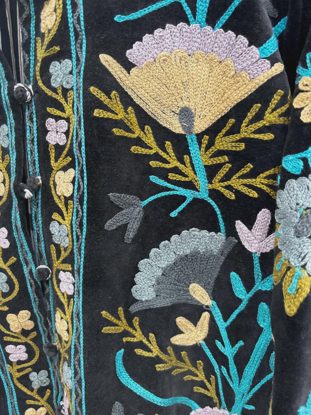 Embroidered Velvet Cropped Jacket | Colorful Suzani Floral Outerwear Bohozani