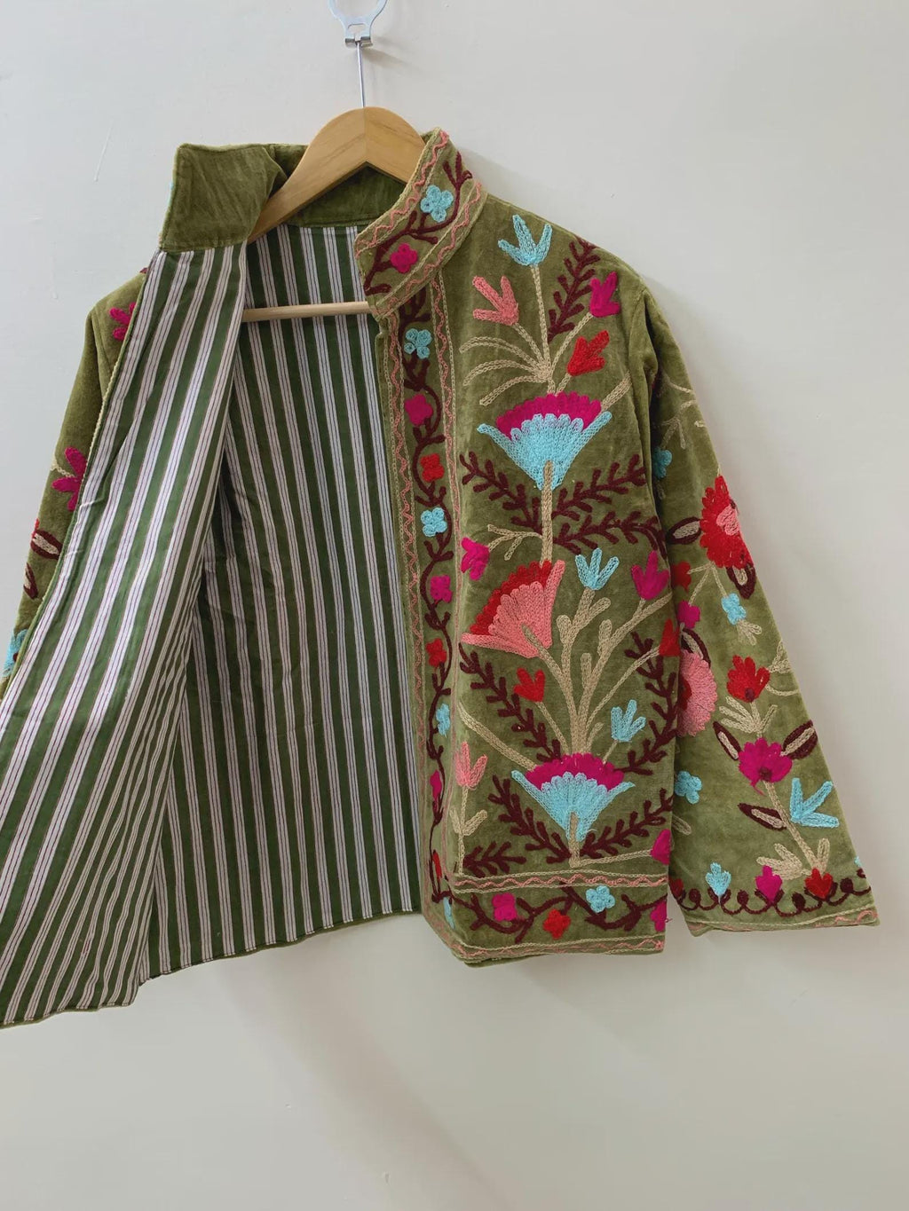 Vintage Suzani Velvet Jacket | Uzbek Floral Embroidered Boho Coat Bohozani