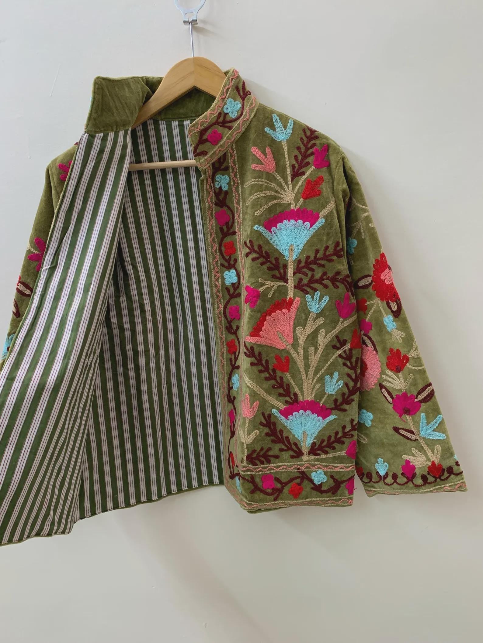 Vintage Suzani Velvet Jacket | Uzbek Floral Embroidered Boho Coat Bohozani