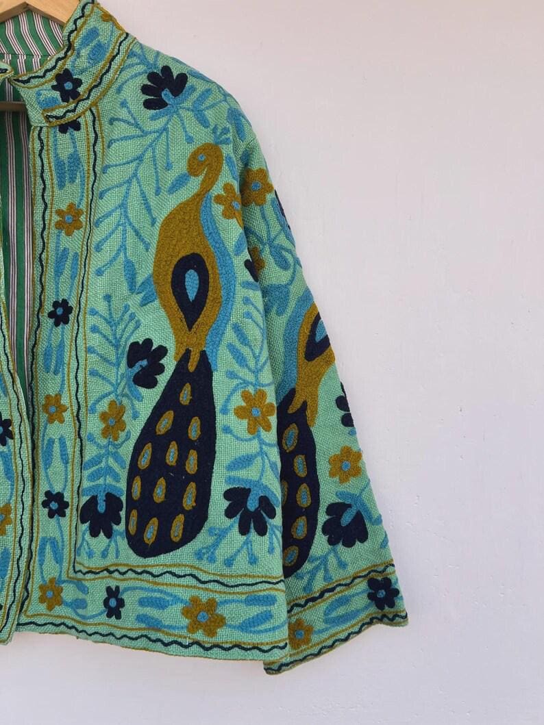 Peacock Embroidered Suzani Jacket | Vibrant Boho Duster | Gift For Her Bohozani