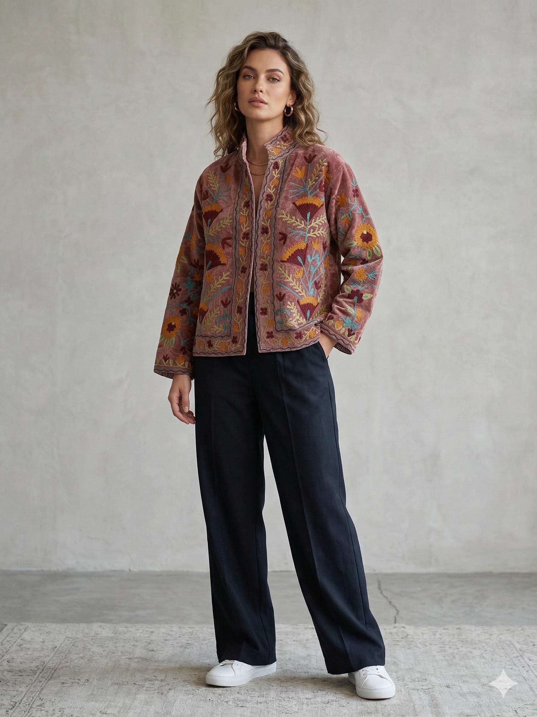 Unique Handmade Velvet Suzani Embroidered Jacket Bohozani