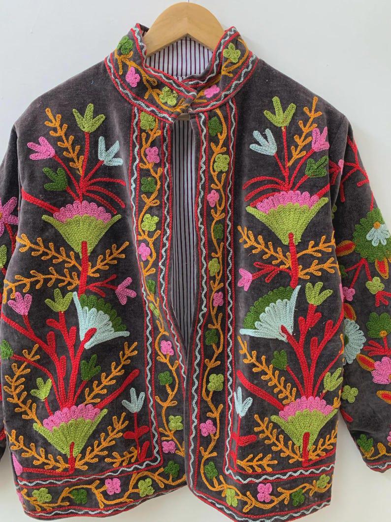 NEW COLLECTION Hand-Embroidered Velvet Suzani Jacket – Boho Ethnic Kimono Outerwear Gifr For Mom Bohozani