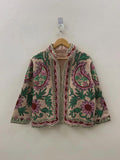 Embroidered Cotton Velvet Jacket | Floral Folk Art Boho Outerwear Bohozani