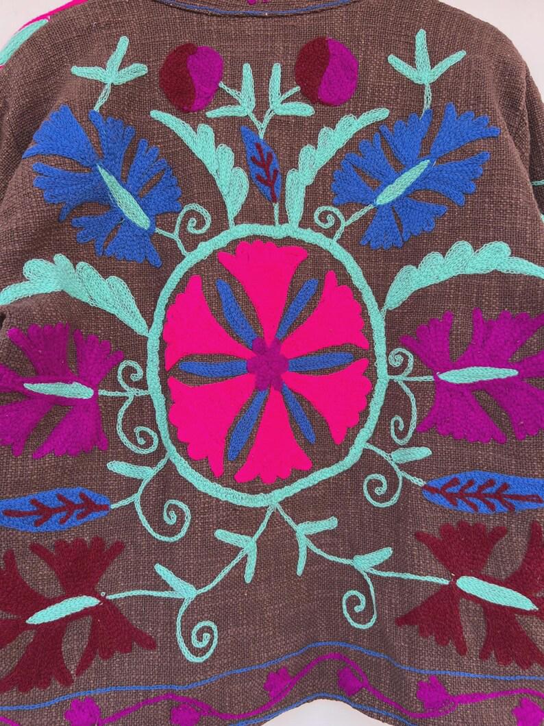 Embroidered Cotton Velvet Jacket | Floral Folk Art Boho Coat Bohozani