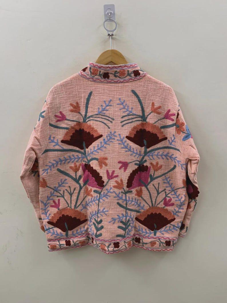 Embroidered Cotton Velvet Jacket | Floral Folk Art Boho Outerwear Bohozani